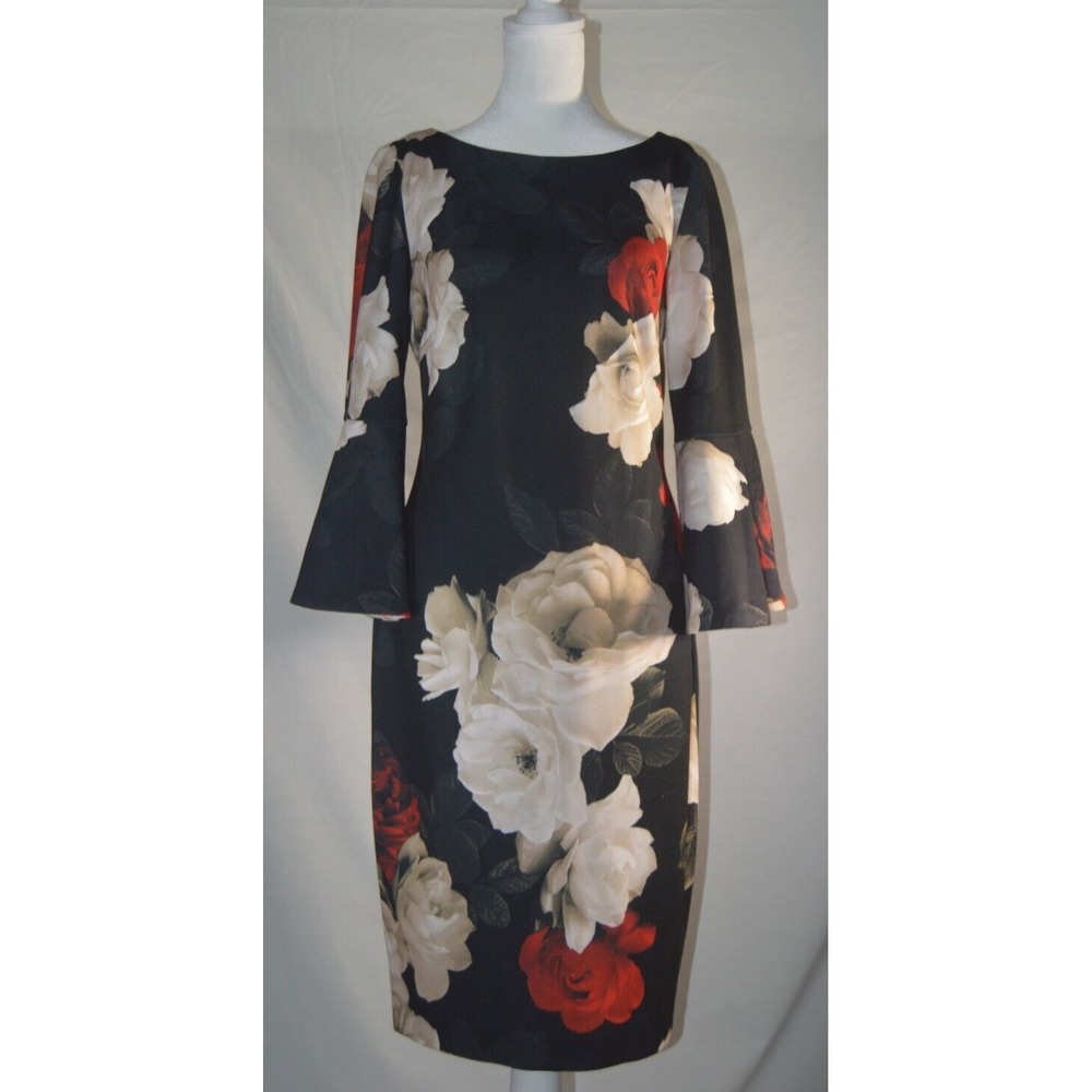 Calvin Klein women's size 6 3/4 bell sleeves black sheath dress